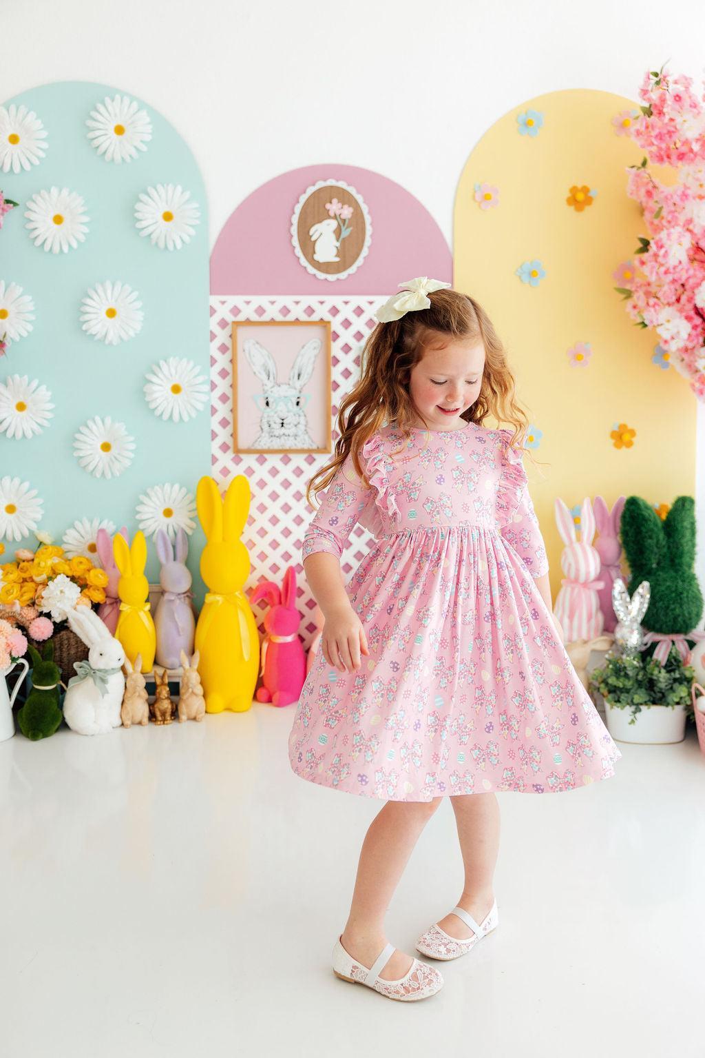 Little Bow Peeps 3/4 Sleeve Ruffle Twirl Dress by Mila & Rose ®
