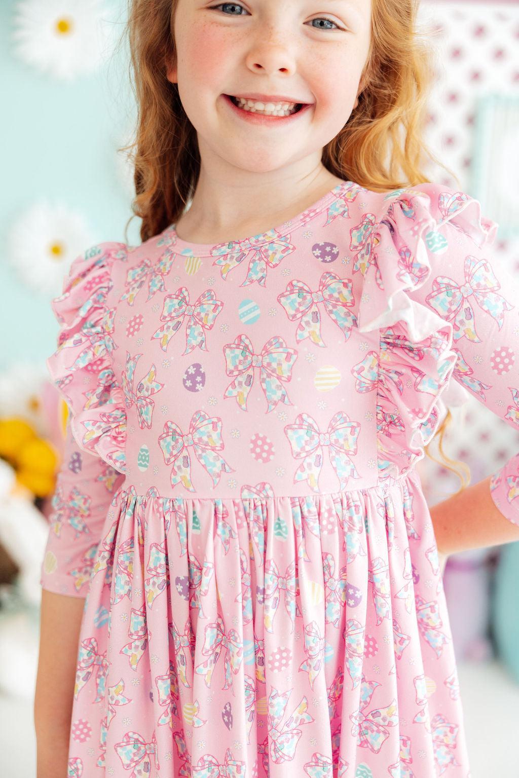 Little Bow Peeps 3/4 Sleeve Ruffle Twirl Dress by Mila & Rose ®