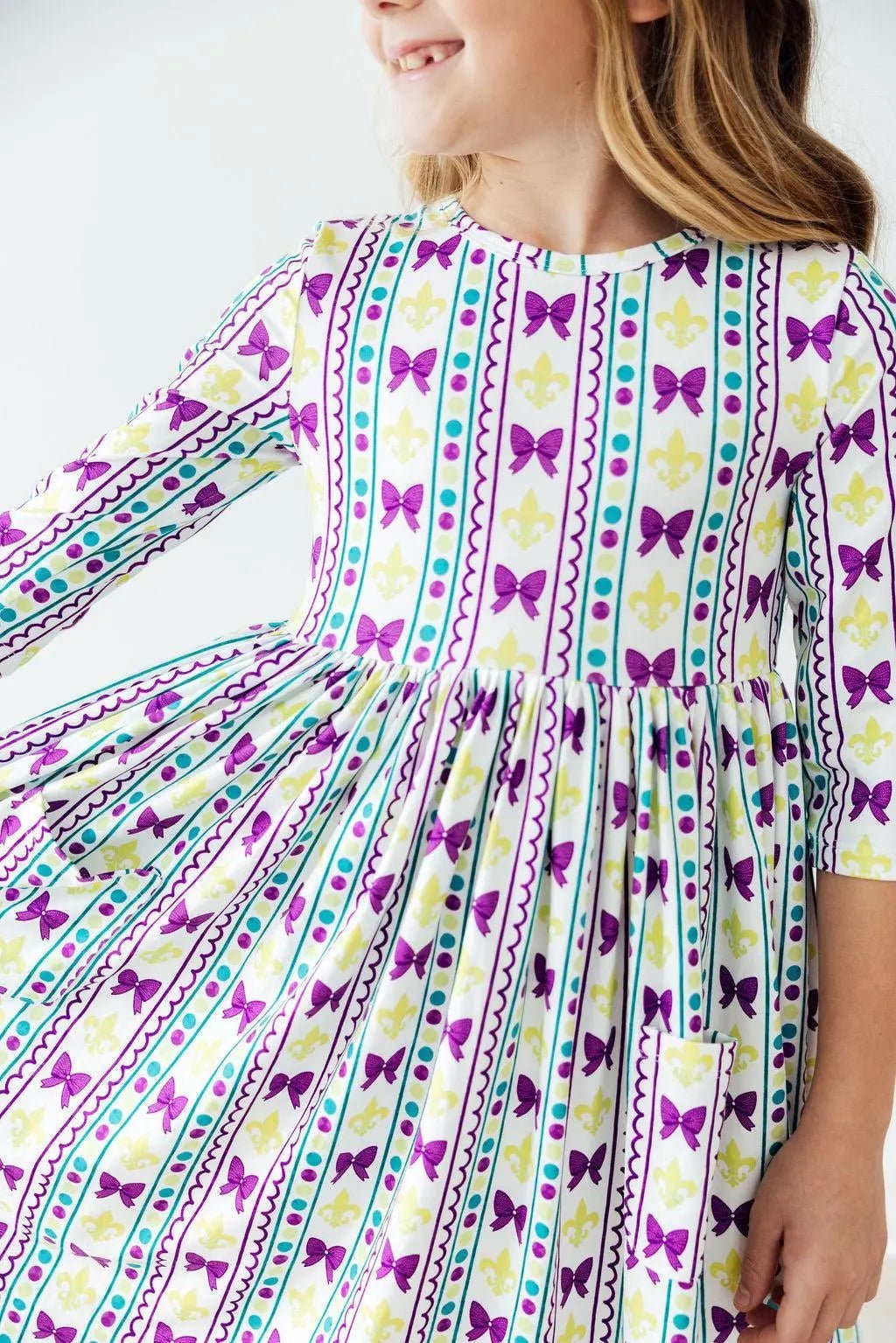 Mila & Rose ® Mardi Gras 3/4 Sleeve Pocket Twirl Dress - 