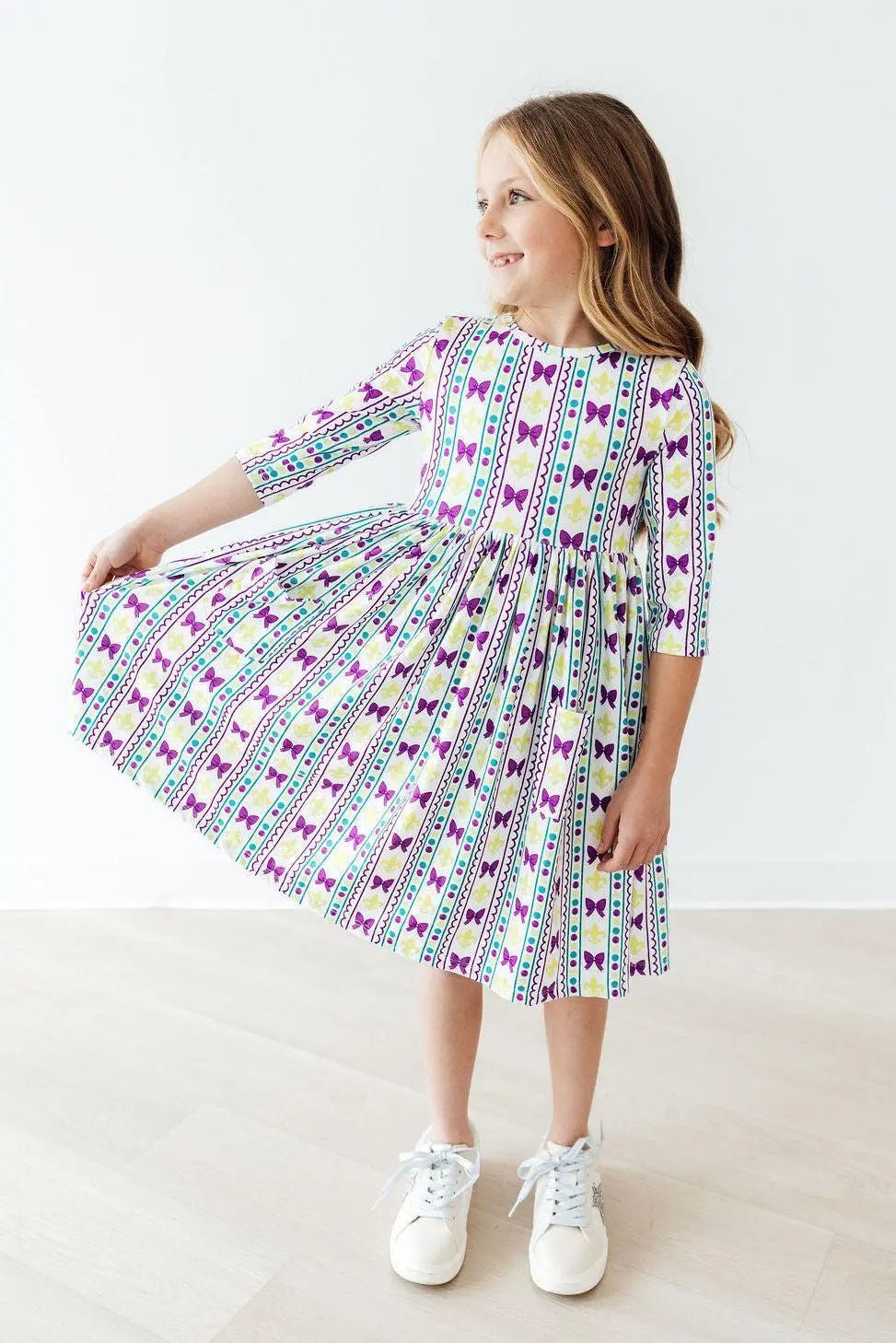 Mila & Rose ® Mardi Gras 3/4 Sleeve Pocket Twirl Dress - 