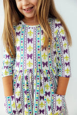 Mila & Rose ® Mardi Gras 3/4 Sleeve Pocket Twirl Dress - 