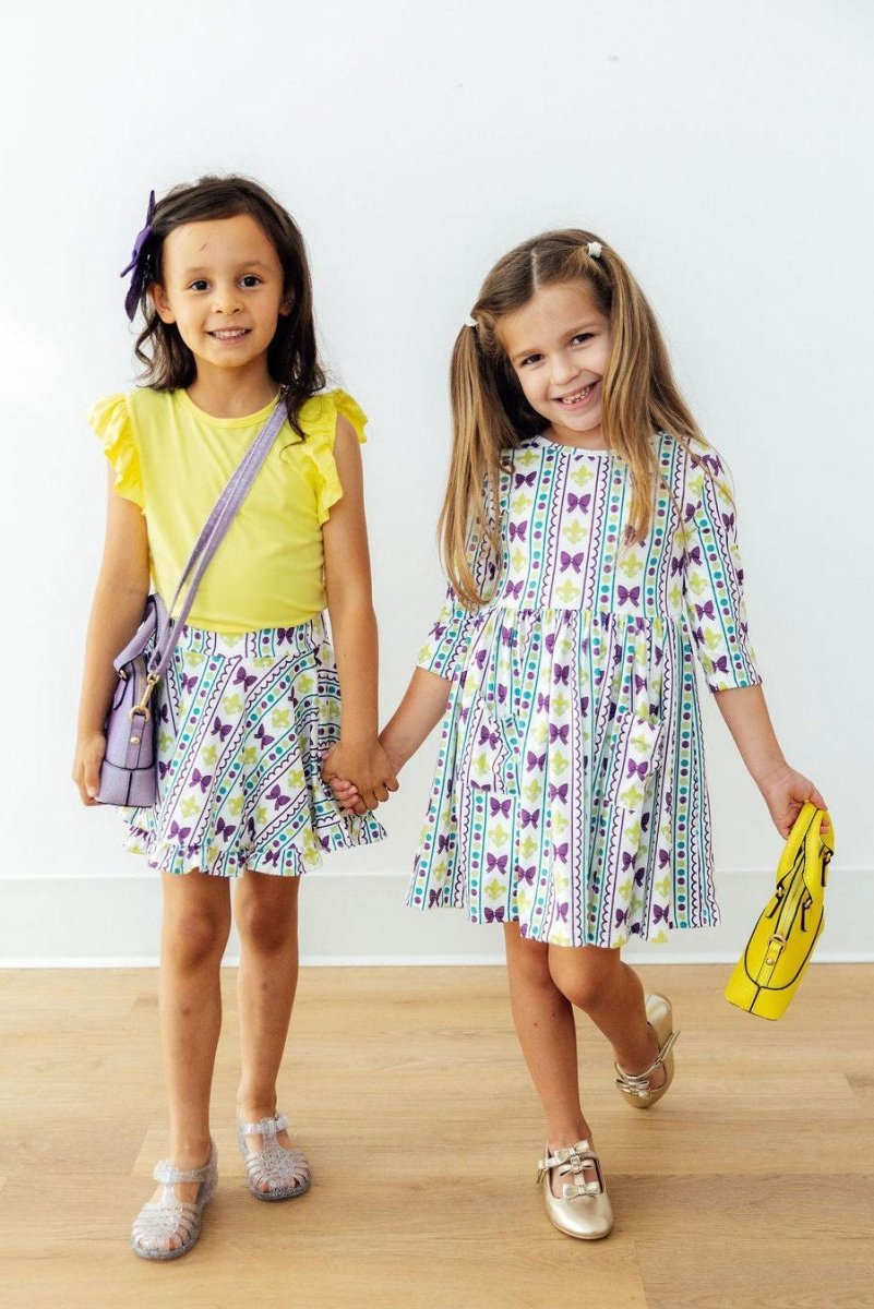 Mila & Rose ® Mardi Gras 3/4 Sleeve Pocket Twirl Dress - 