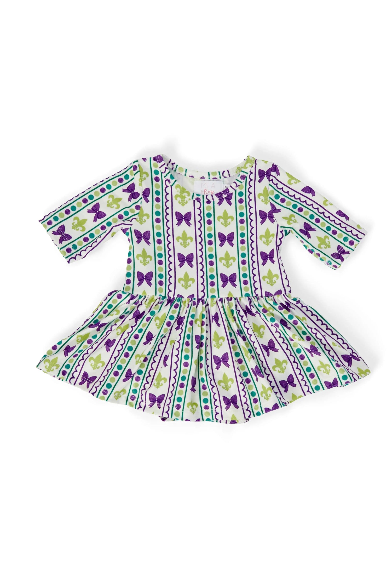 Mila & Rose ® Mardi Gras 3/4 Sleeve Twirl Bodysuit - 
