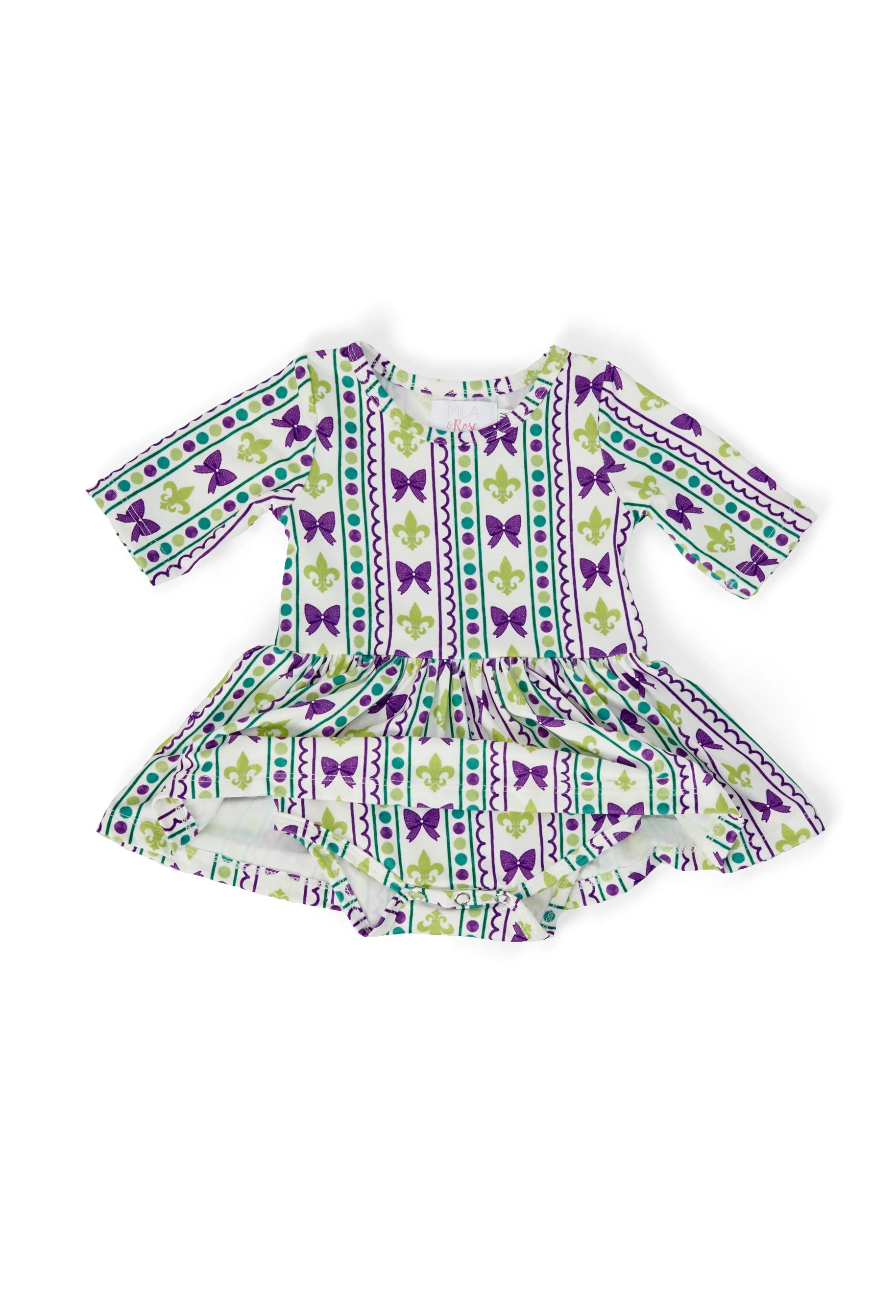 Mila & Rose ® Mardi Gras 3/4 Sleeve Twirl Bodysuit - 