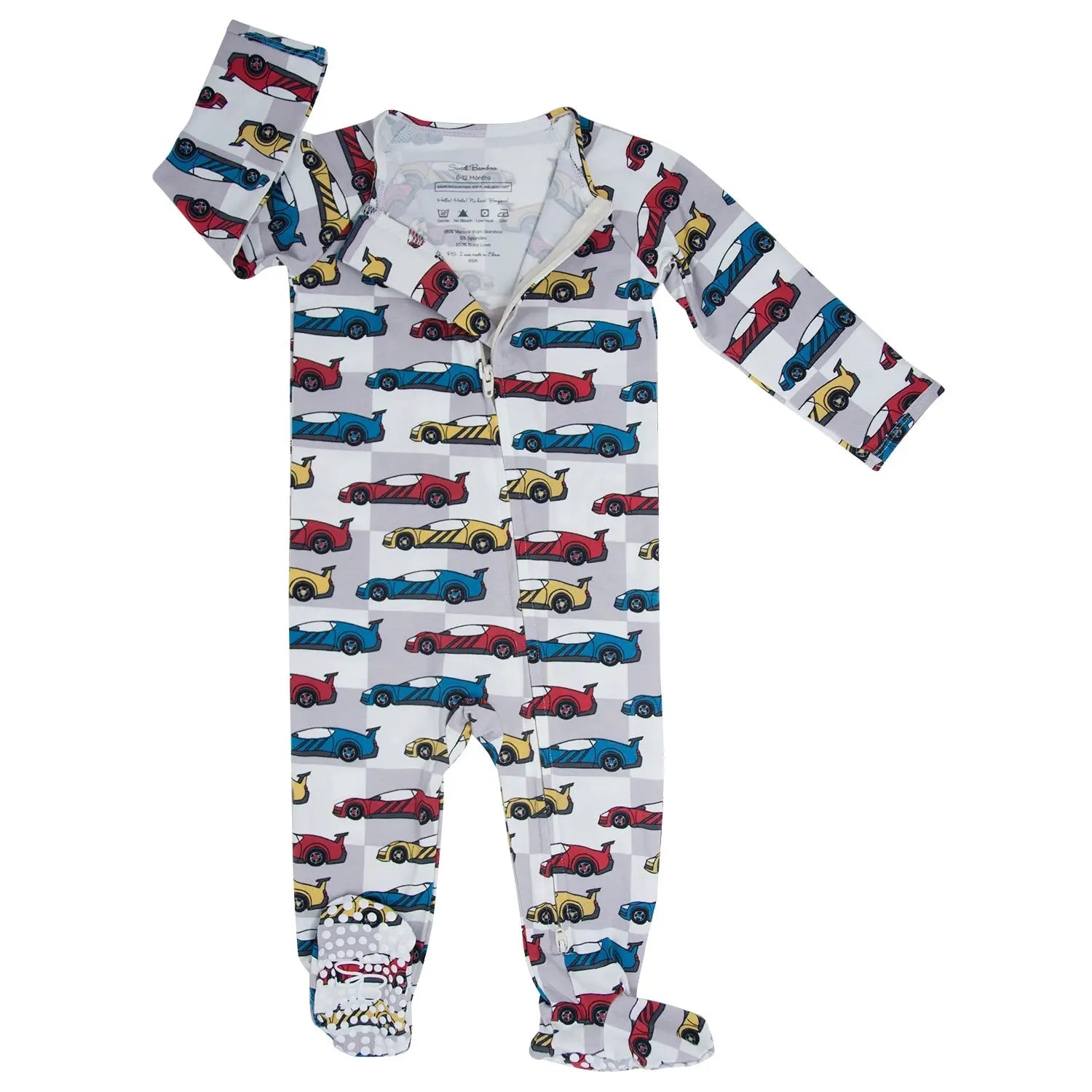 Matchbox Cars Zipper Footie Baby Pajamas with 2 Way Zipper and Fold Over Cuffs Sweet Bamboo