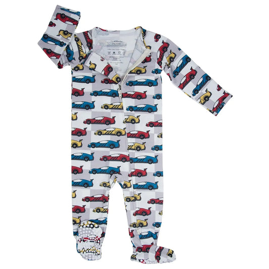 Matchbox Cars Zipper Footie Baby Pajamas with 2 Way Zipper and Fold Over Cuffs Sweet Bamboo