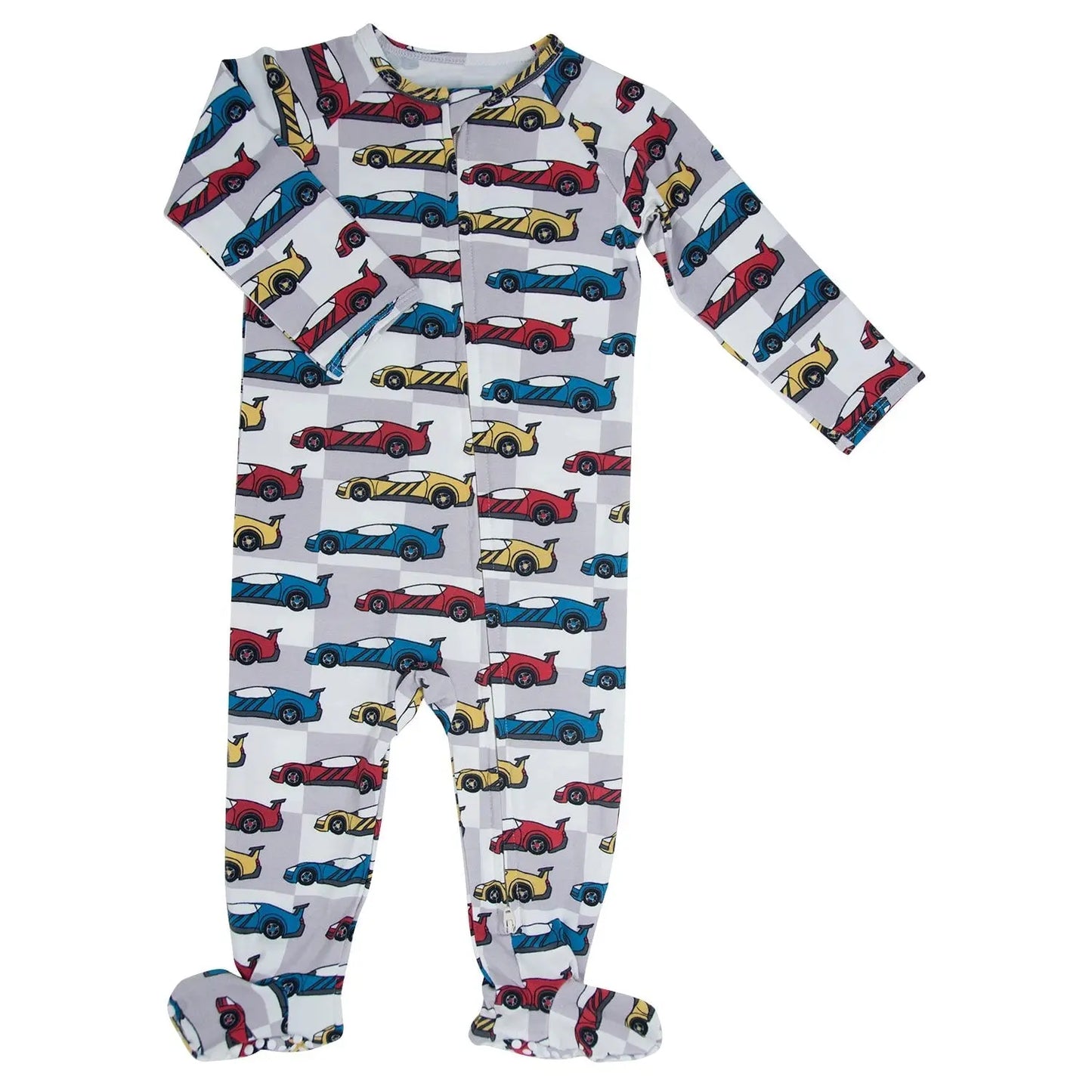 Matchbox Cars Zipper Footie Baby Pajamas with 2 Way Zipper and Fold Over Cuffs Sweet Bamboo