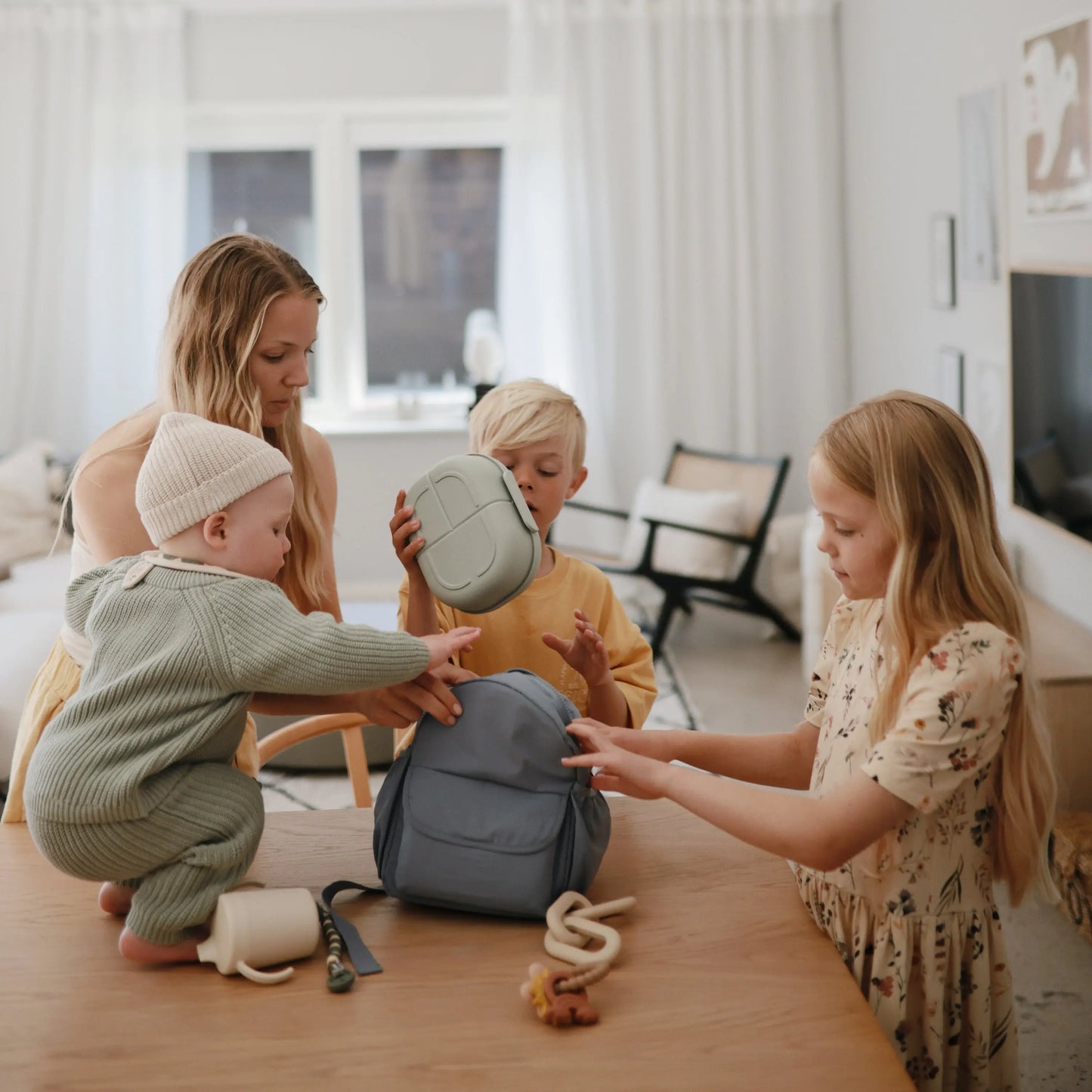 BPA Free Plastic Lunchbox with Built In Compartments and Locking Utensils Mushie