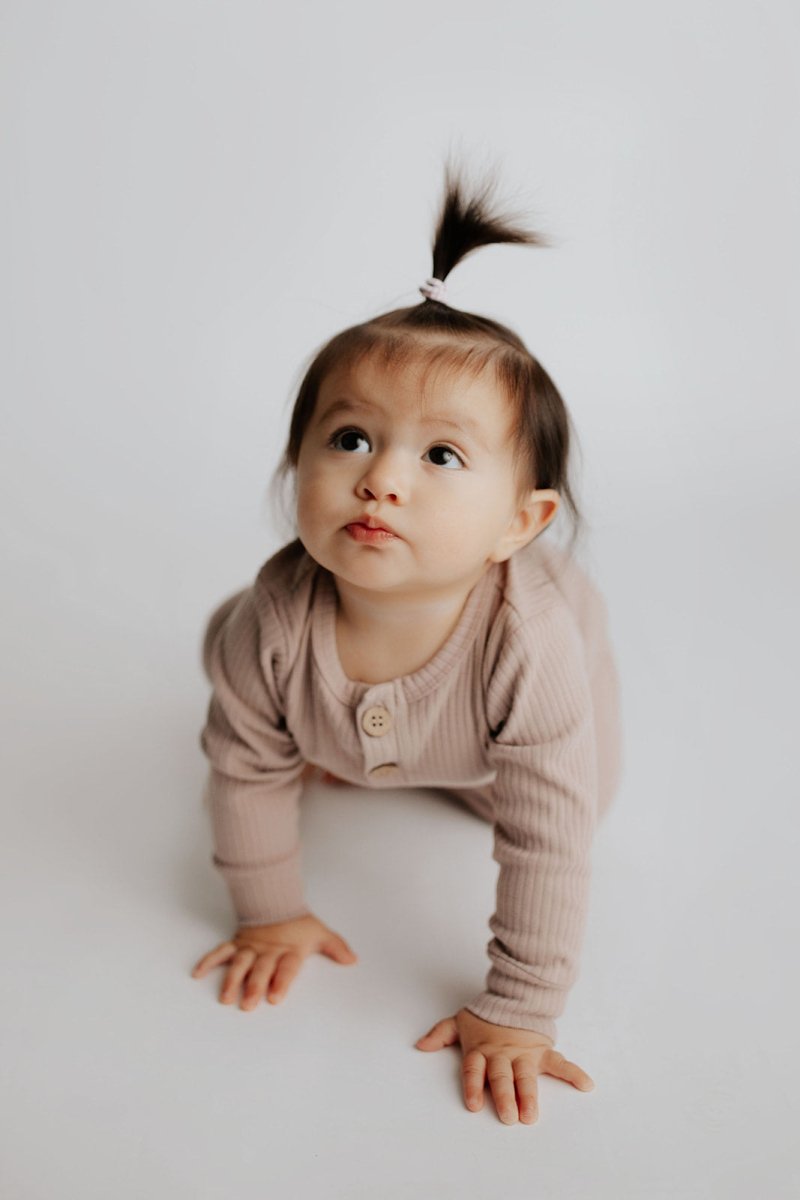 Three Little Tots Mauve Baby Ribbed Playsuit with pockets - 