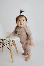 Three Little Tots Mauve Baby Ribbed Playsuit with pockets - 