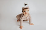 Three Little Tots Mauve Baby Ribbed Playsuit with pockets - 