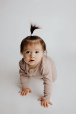 Three Little Tots Mauve Baby Ribbed Playsuit with pockets - 