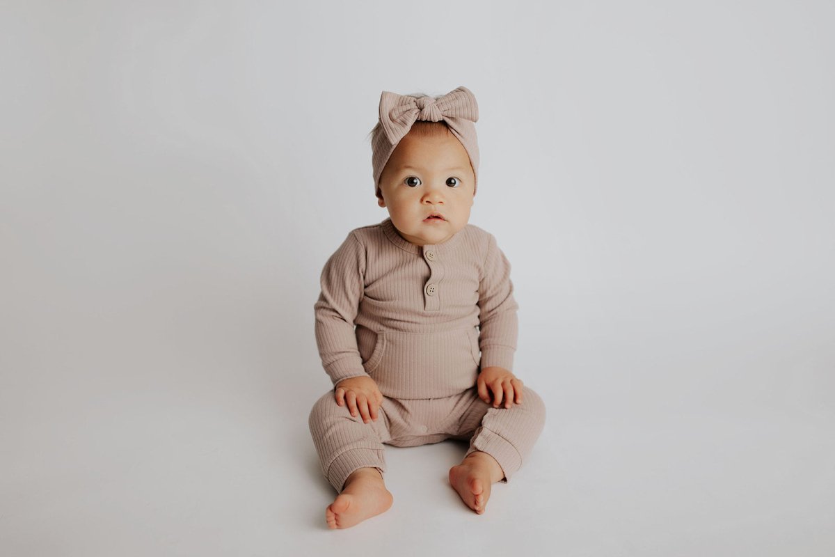 Three Little Tots Mauve Baby Ribbed Playsuit with pockets - 