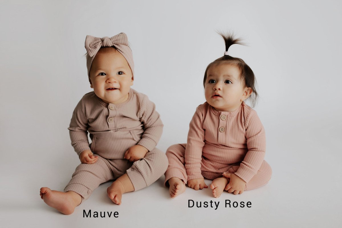 Three Little Tots Mauve Baby Ribbed Playsuit with pockets - 