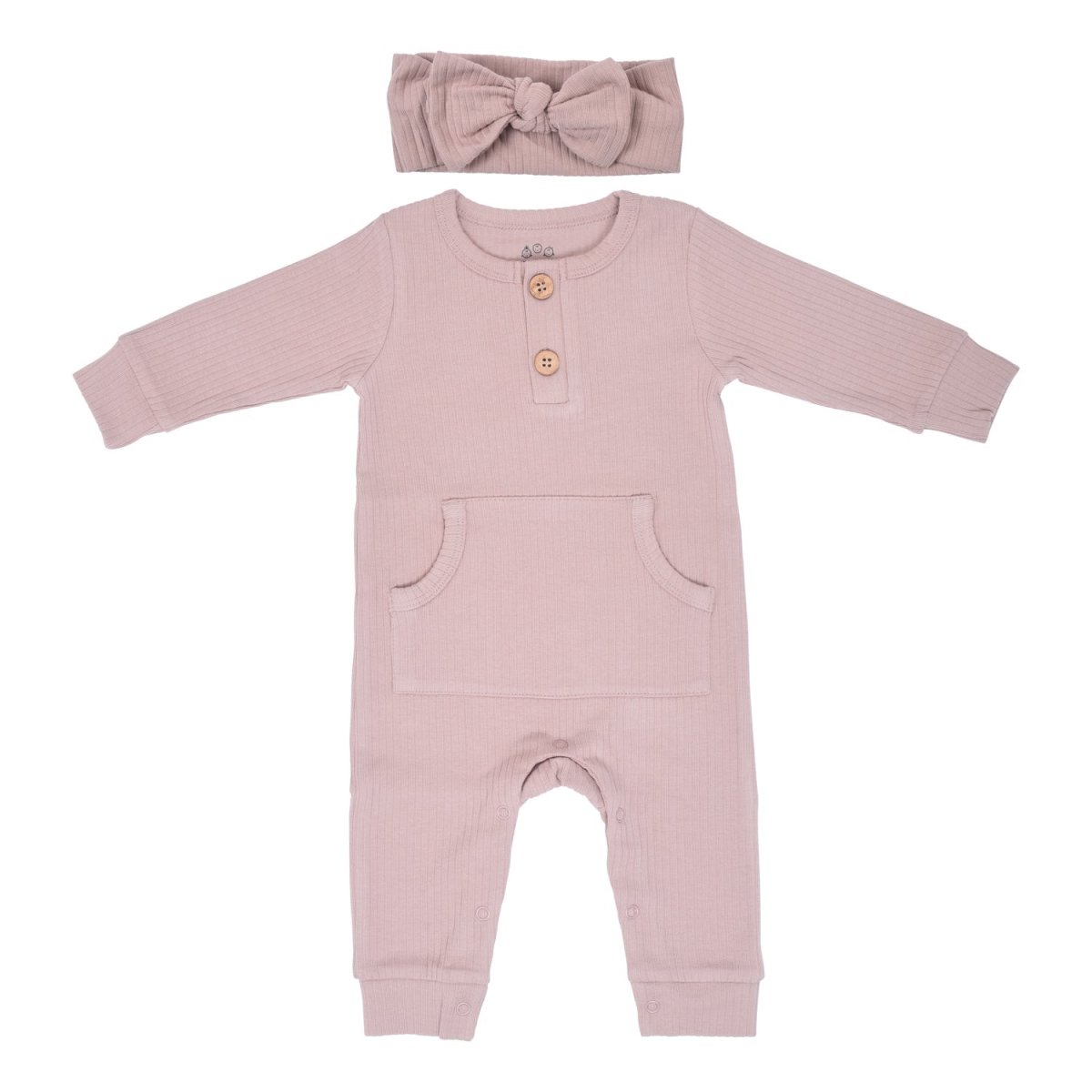Three Little Tots Mauve Baby Ribbed Playsuit with pockets - 