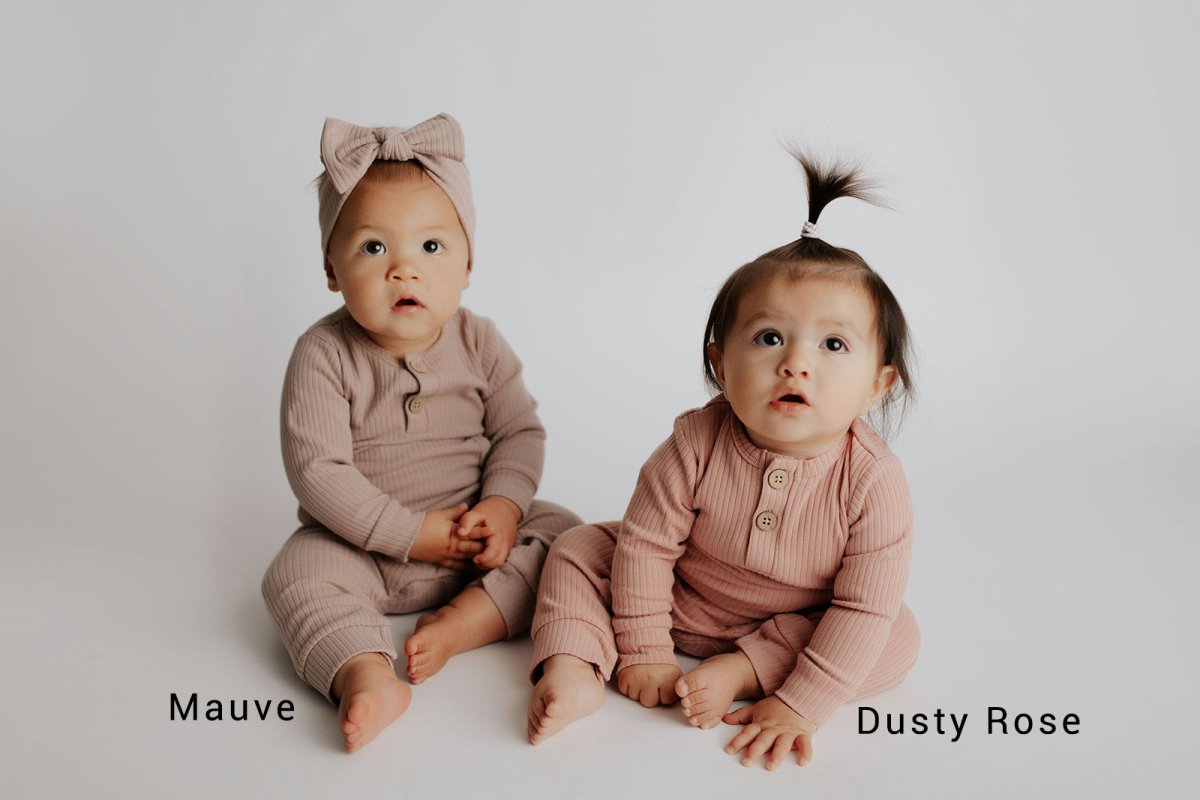 Three Little Tots Mauve Baby Ribbed Playsuit with pockets - 