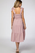 PinkBlush Mauve Bow Strap Tiered Maternity Midi Dress