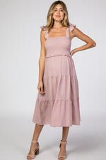 PinkBlush Mauve Bow Strap Tiered Maternity Midi Dress