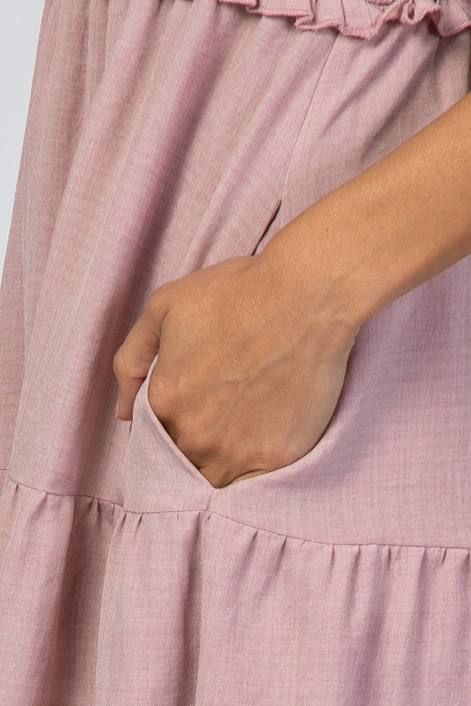 PinkBlush Mauve Bow Strap Tiered Midi Dress