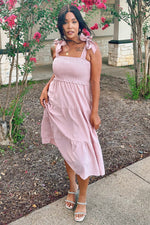 PinkBlush Mauve Bow Strap Tiered Midi Dress