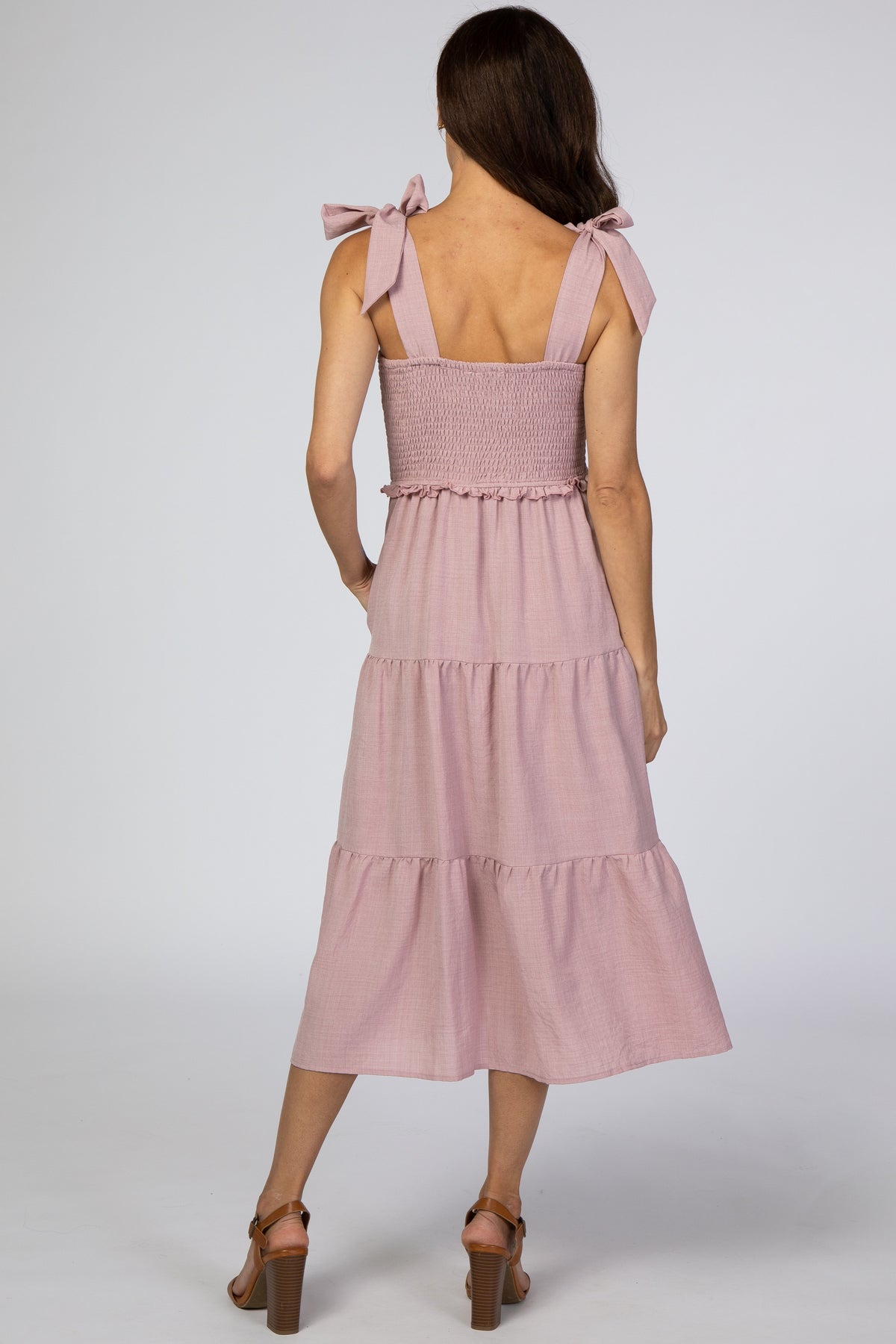 PinkBlush Mauve Bow Strap Tiered Midi Dress