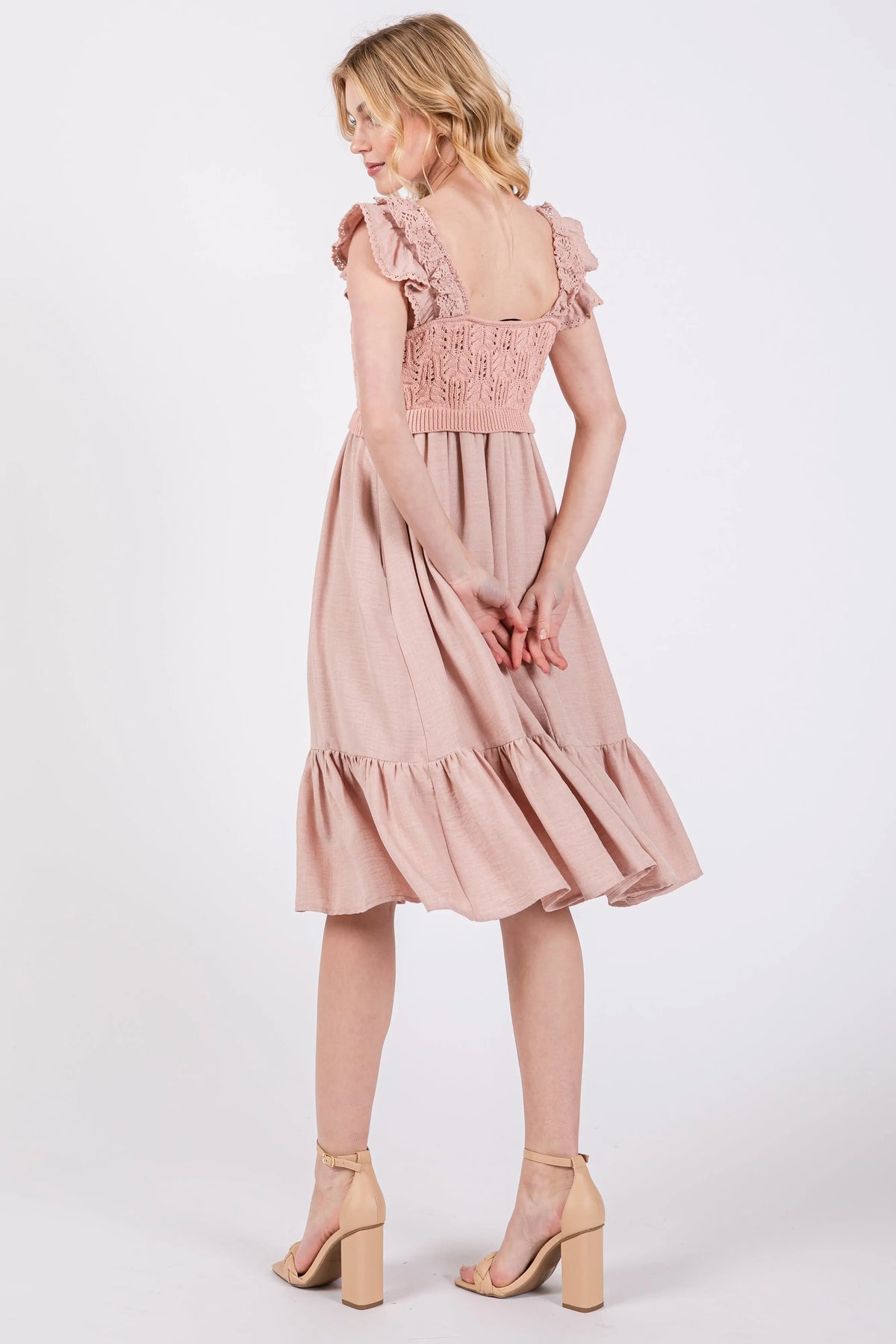 PinkBlush Mauve Crochet Knit Knee Length Dress - 