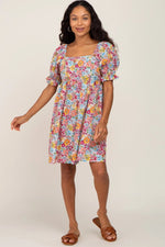 PinkBlush Mauve Floral Dress with Ruffle Trim for Stylish Modern Women - 