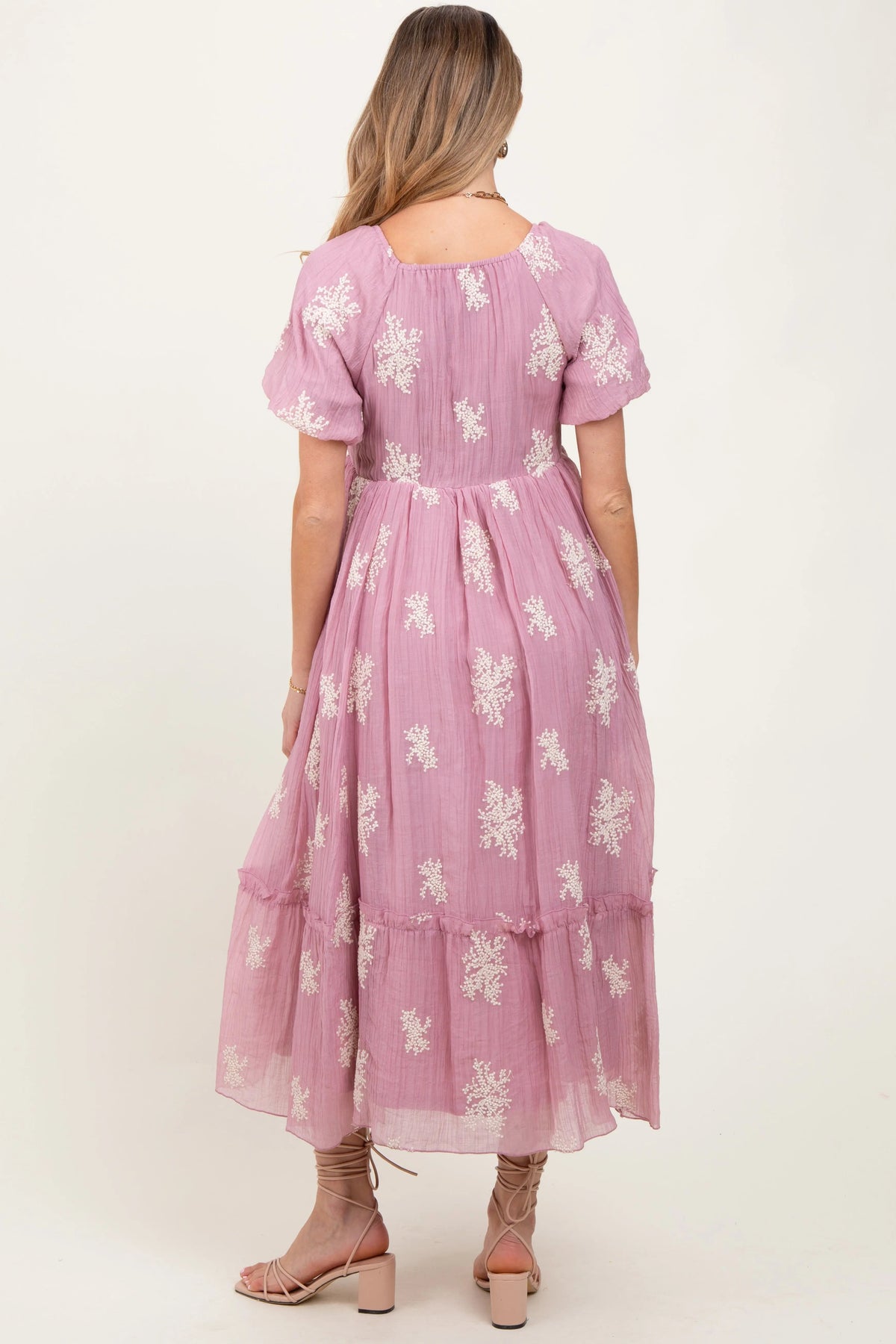PinkBlush Mauve Floral Print Ruffle Hem Maternity Midi Dress - 