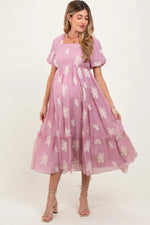 PinkBlush Mauve Floral Print Ruffle Hem Maternity Midi Dress - 