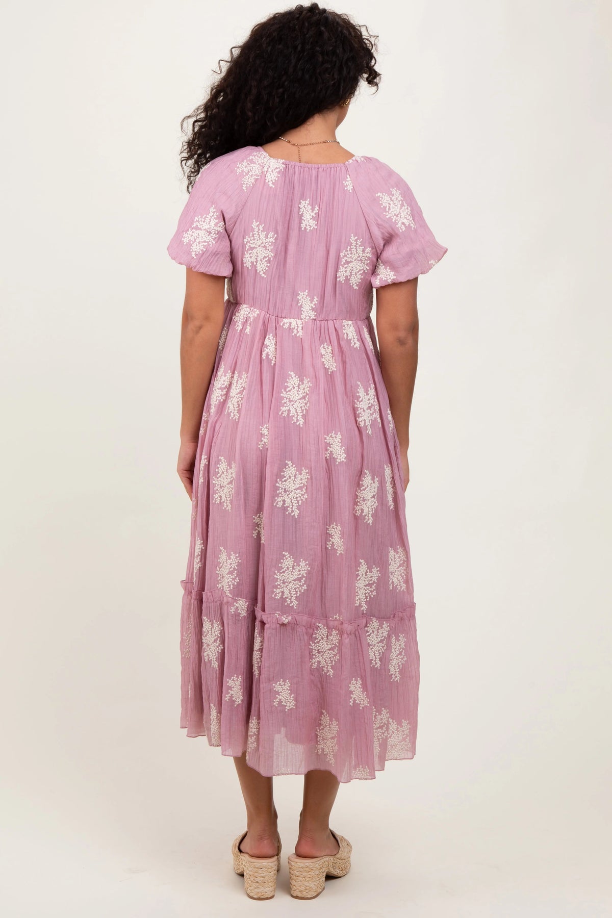 PinkBlush Mauve Floral Print Ruffle Hem Midi Dress - 