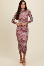 PinkBlush Mauve Floral Printed Mesh Overlay Maternity Maxi Dress