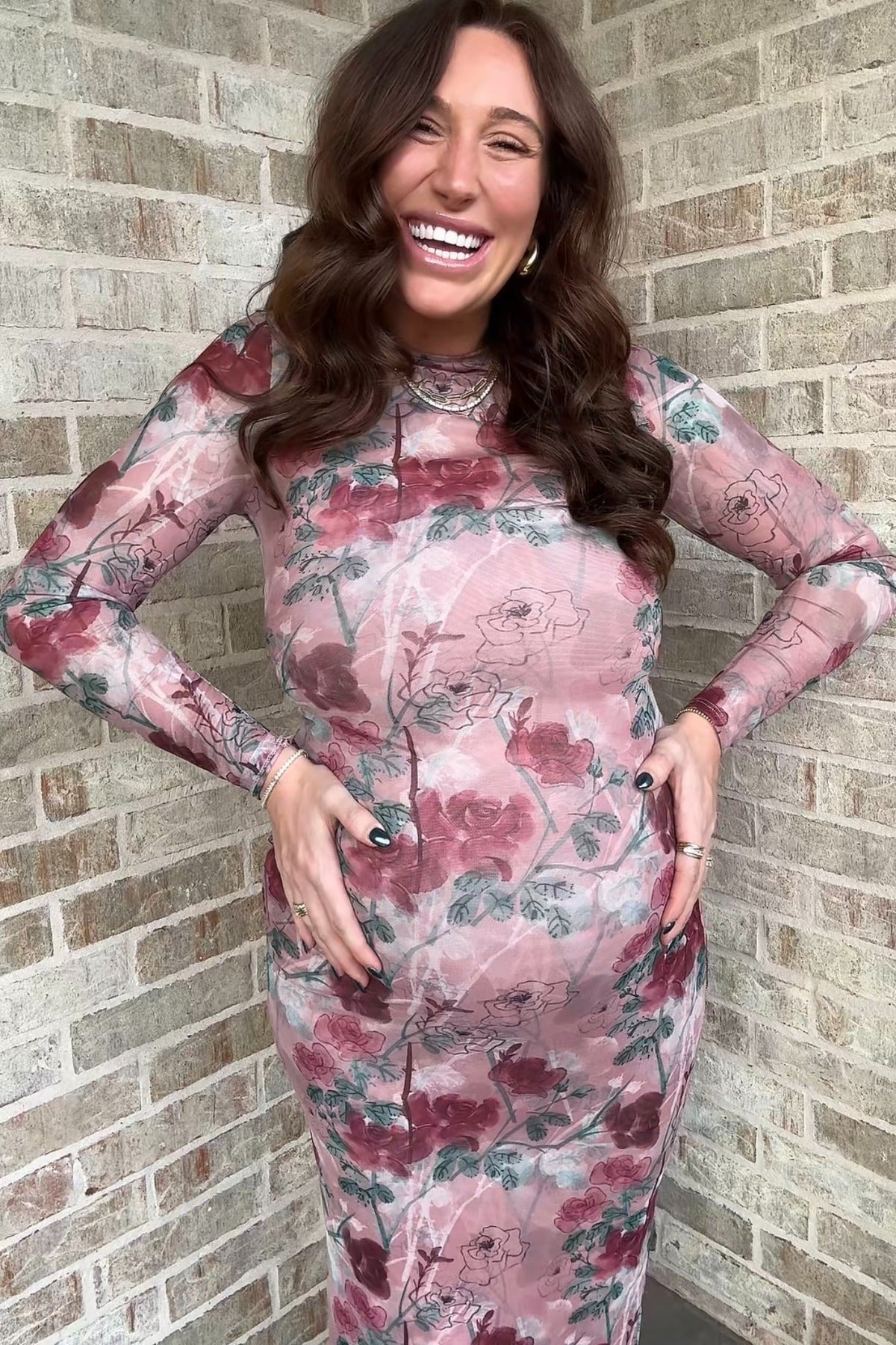 PinkBlush Mauve Floral Printed Mesh Overlay Maternity Maxi Dress