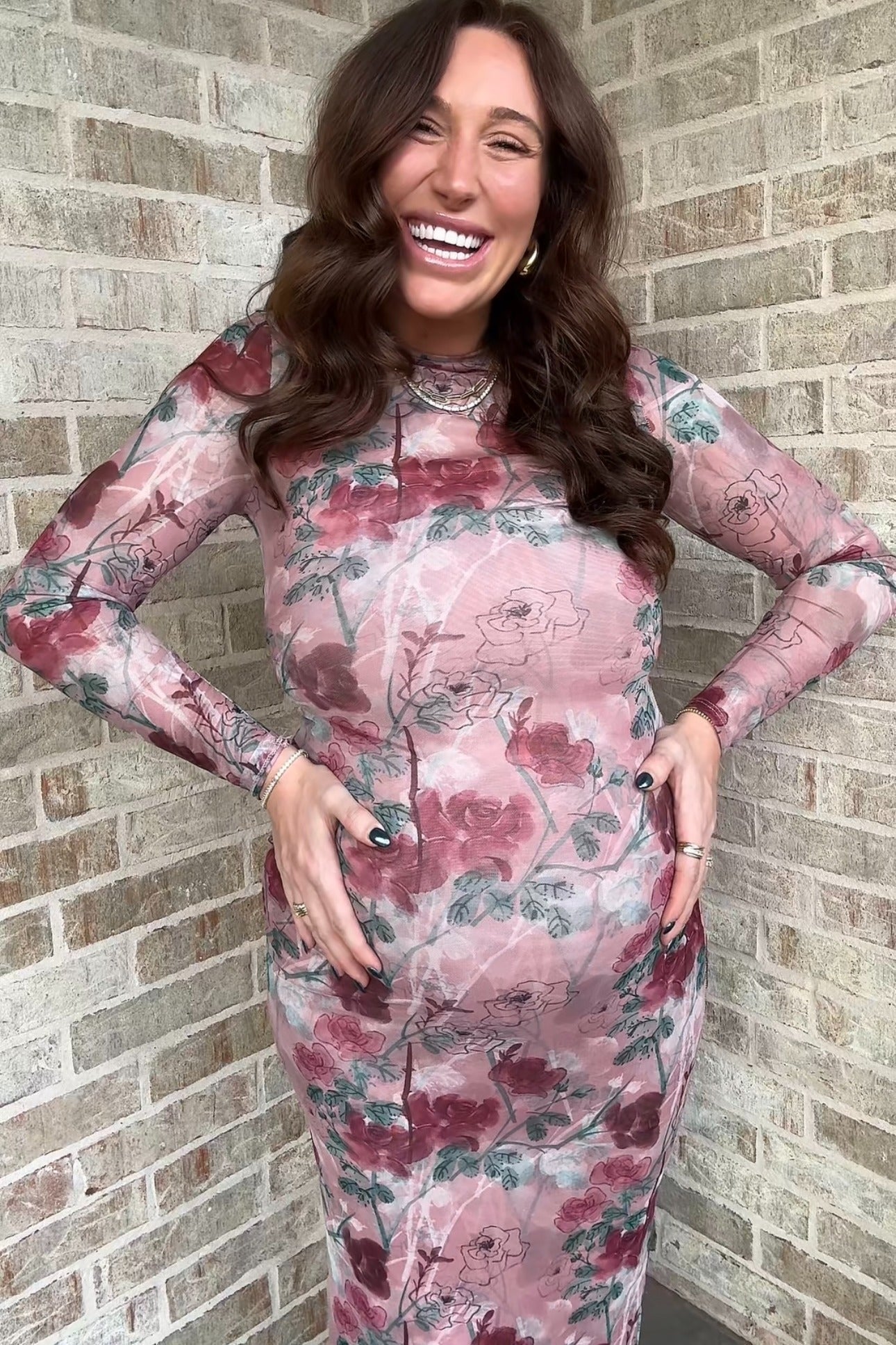 PinkBlush Mauve Floral Printed Mesh Overlay Maternity Maxi Dress