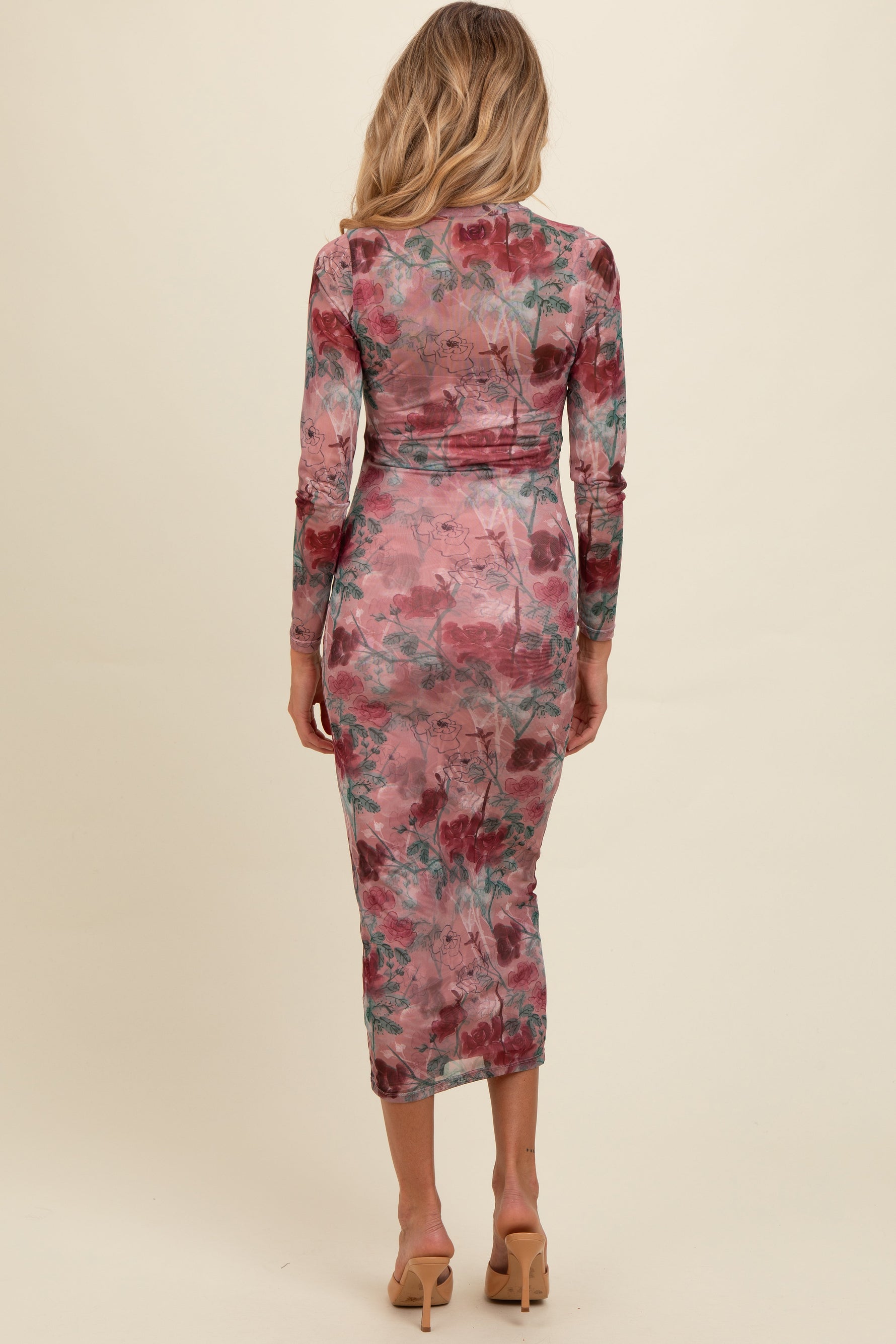 PinkBlush Mauve Floral Printed Mesh Overlay Maternity Maxi Dress