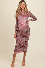 PinkBlush Mauve Floral Printed Mesh Overlay Maternity Maxi Dress