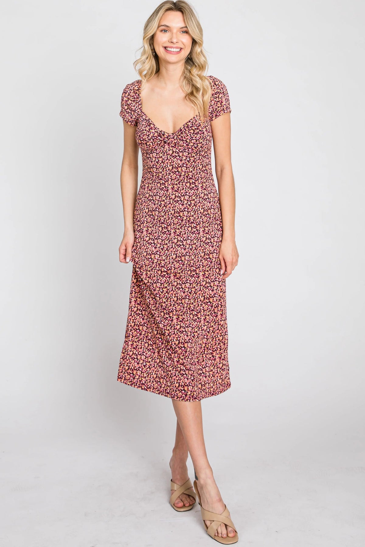 PinkBlush Mauve Floral Sweetheart Midi Dress - 