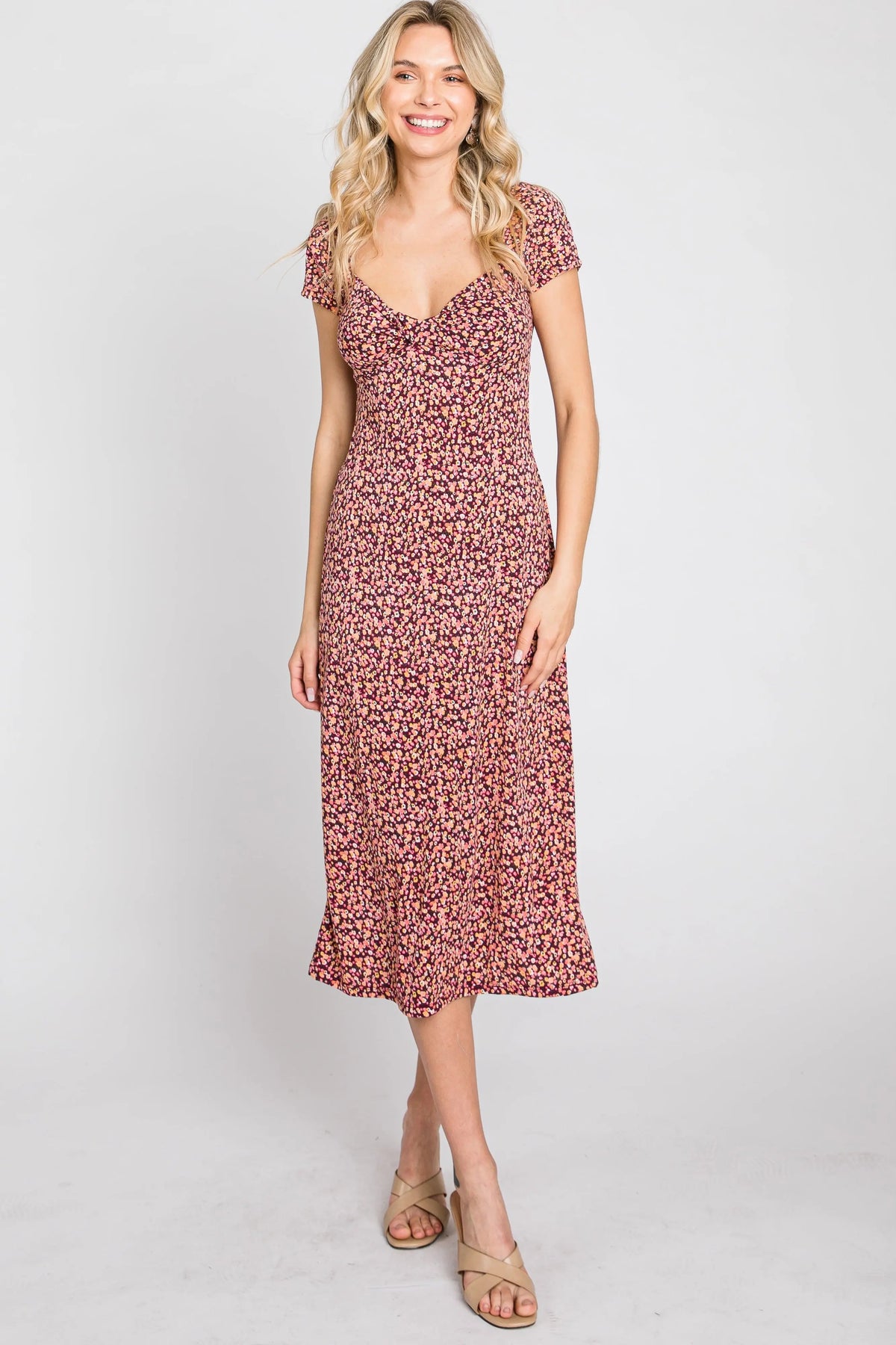 PinkBlush Mauve Floral Sweetheart Midi Dress - 