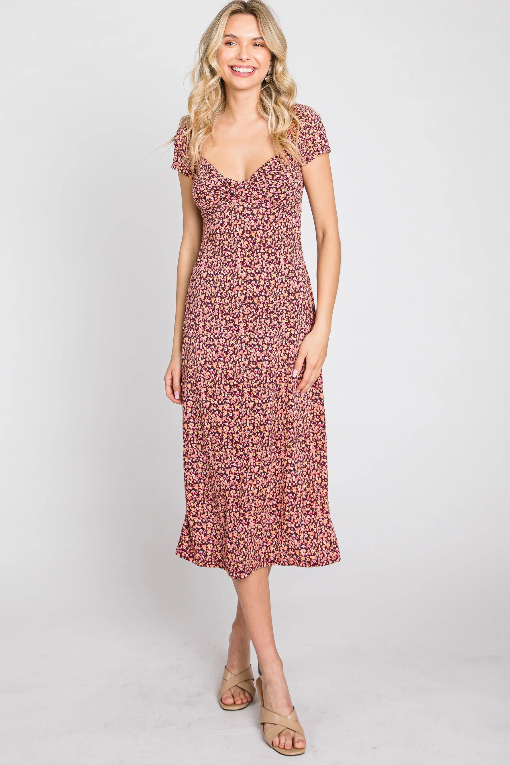PinkBlush Mauve Floral Sweetheart Midi Dress - 