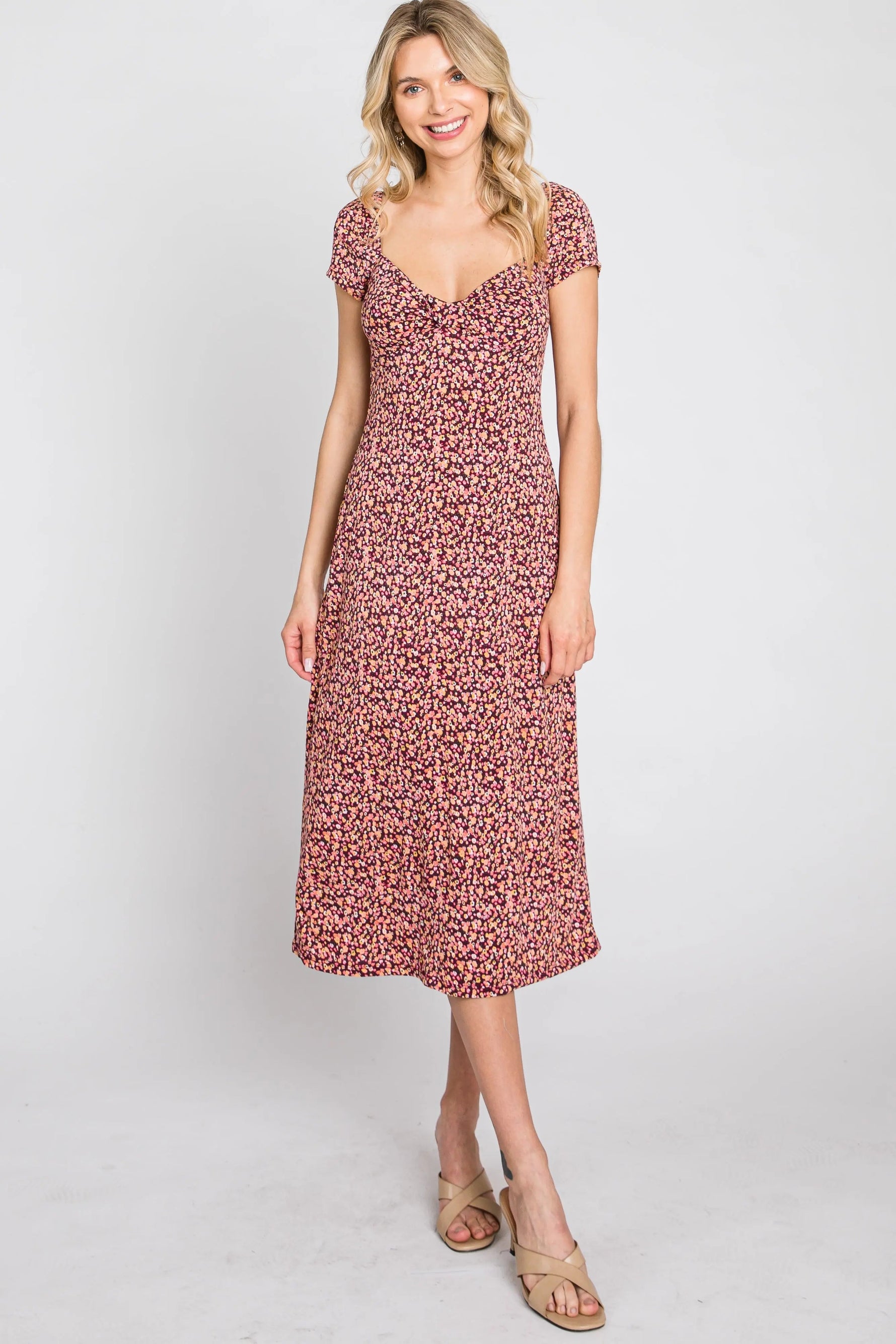 PinkBlush Mauve Floral Sweetheart Midi Dress - 