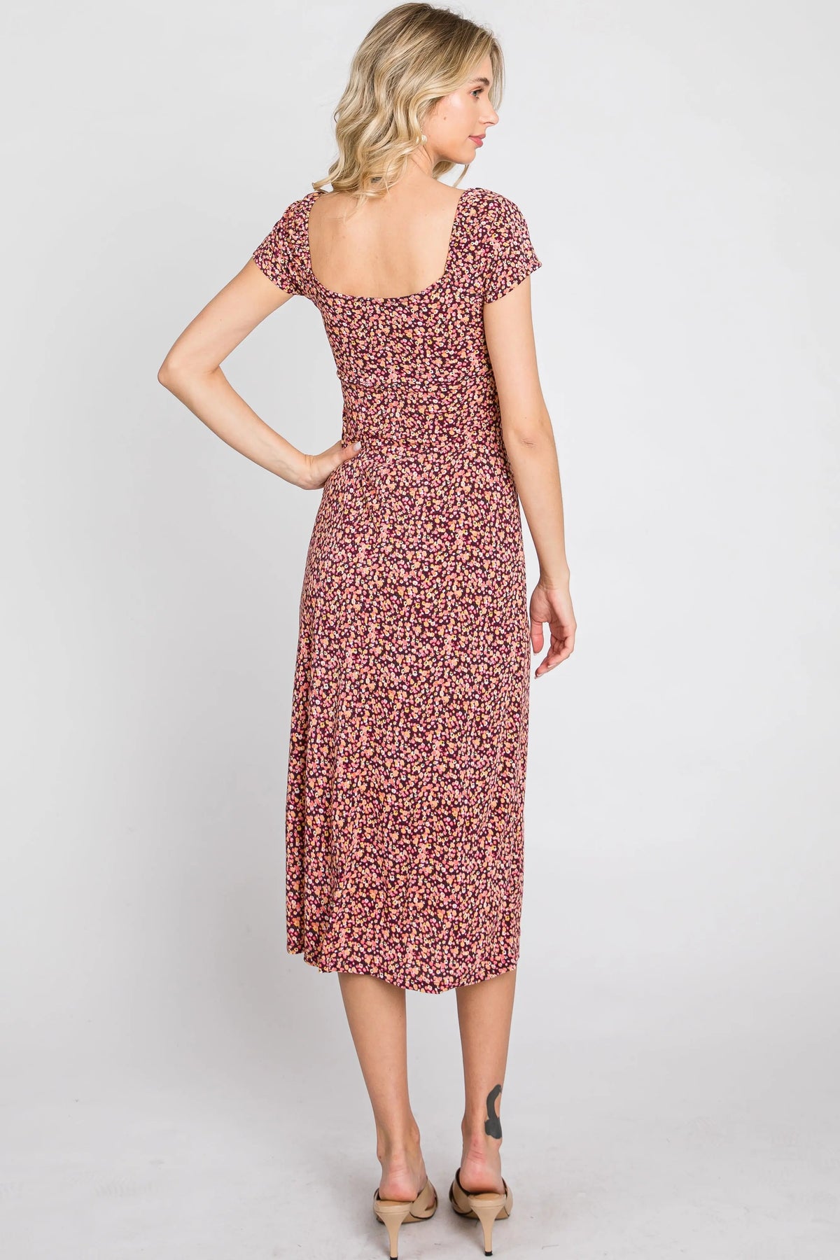 PinkBlush Mauve Floral Sweetheart Midi Dress - 