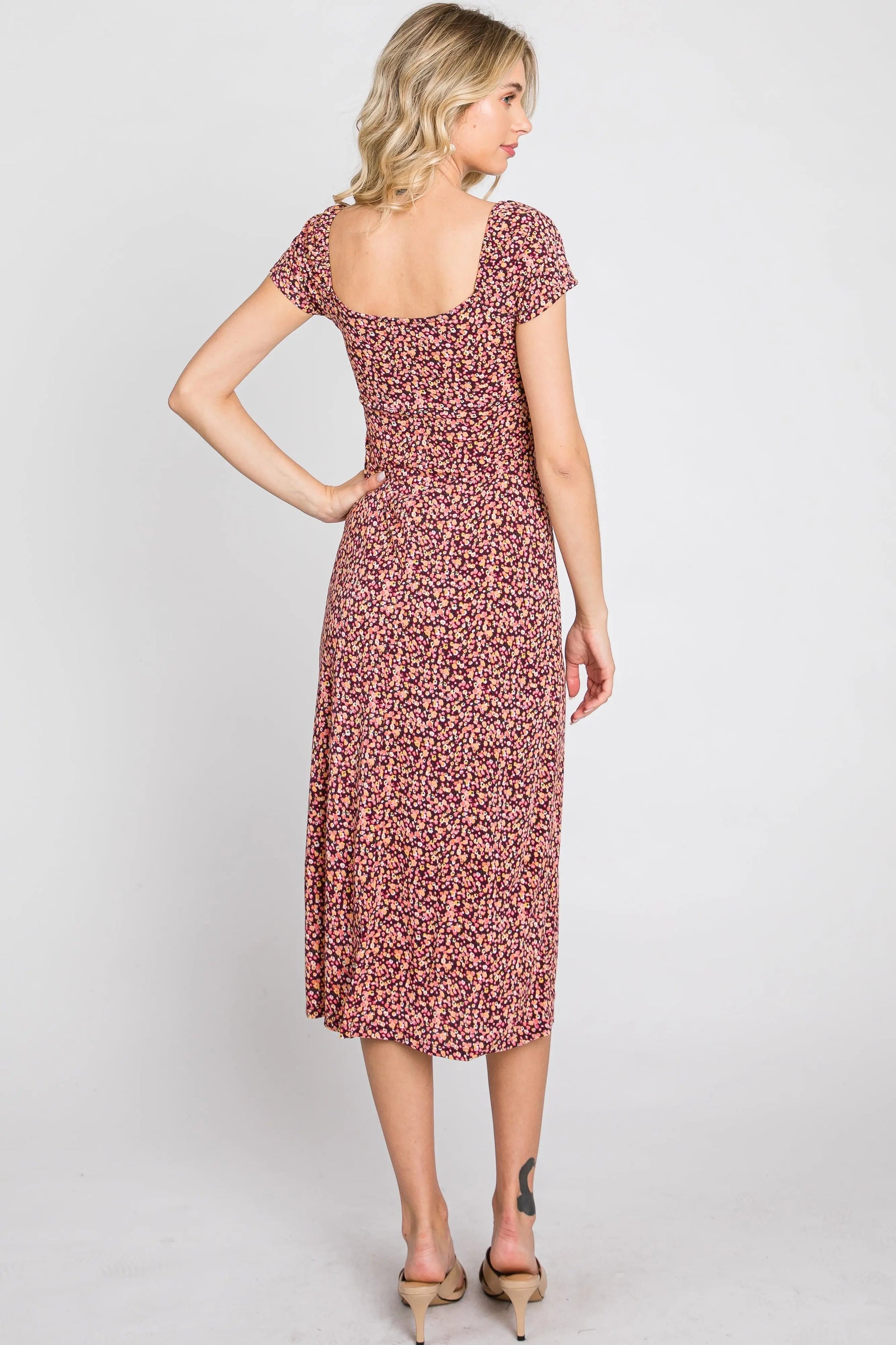 PinkBlush Mauve Floral Sweetheart Midi Dress - 