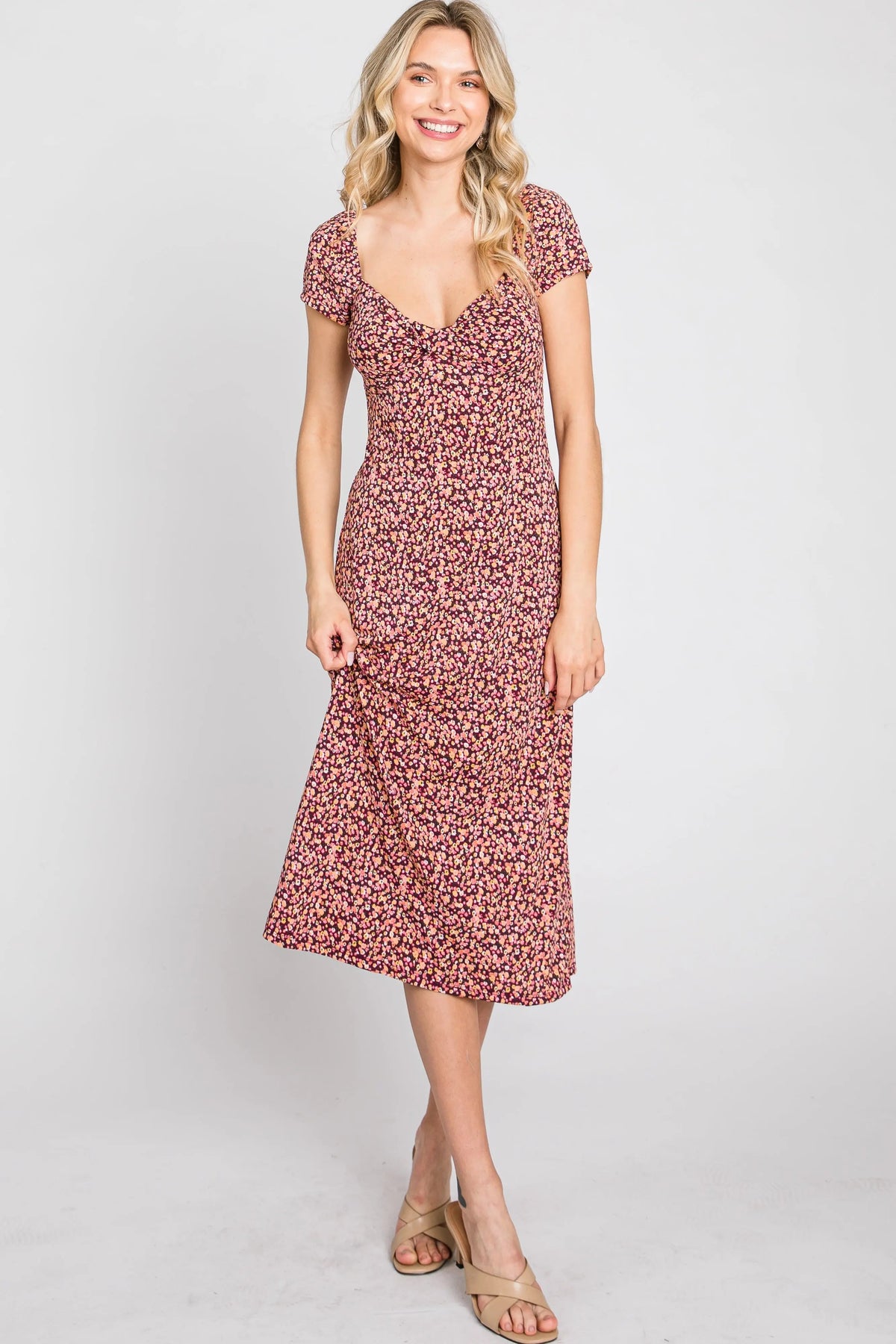 PinkBlush Mauve Floral Sweetheart Midi Dress - 