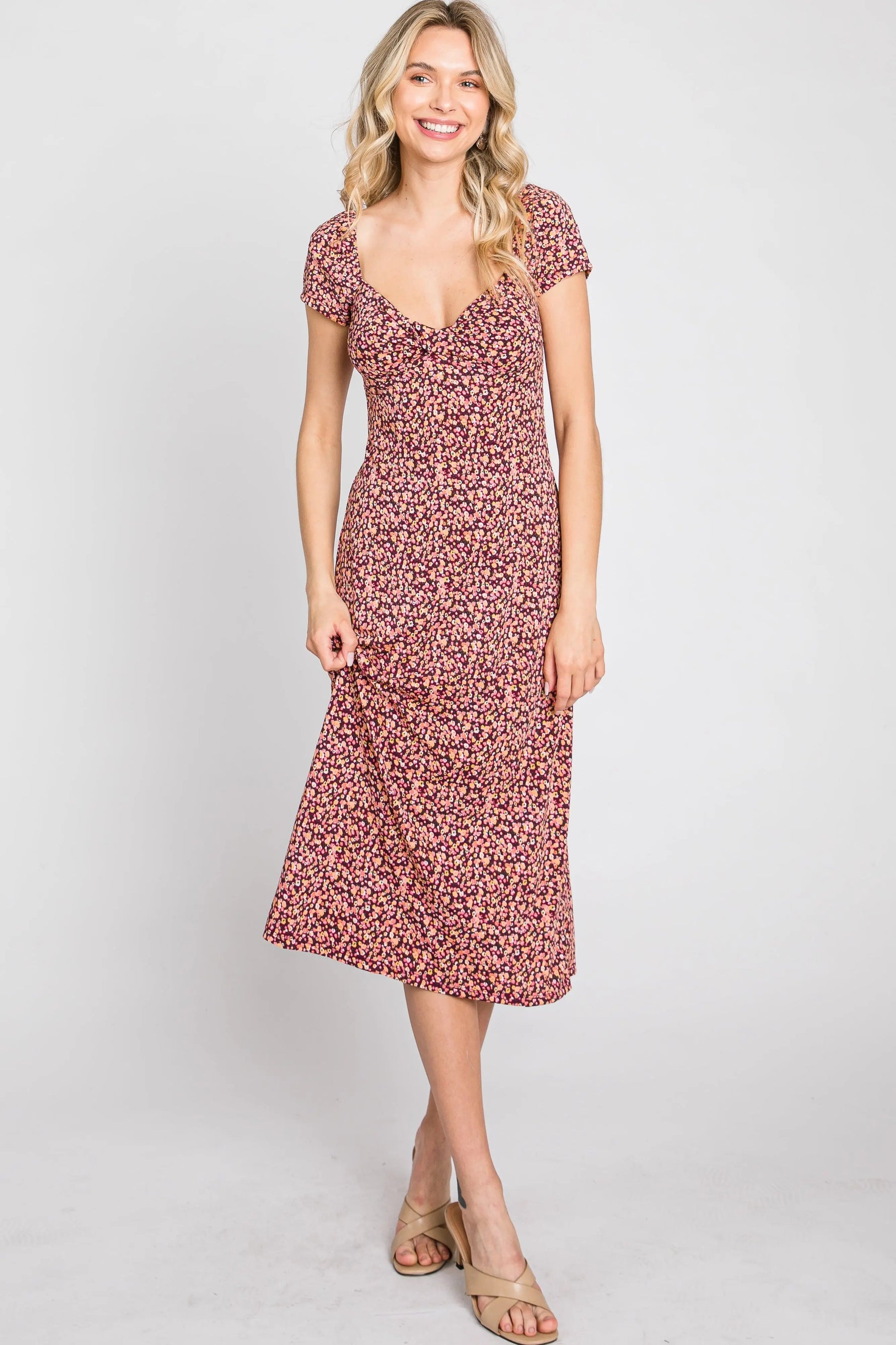 PinkBlush Mauve Floral Sweetheart Midi Dress - 