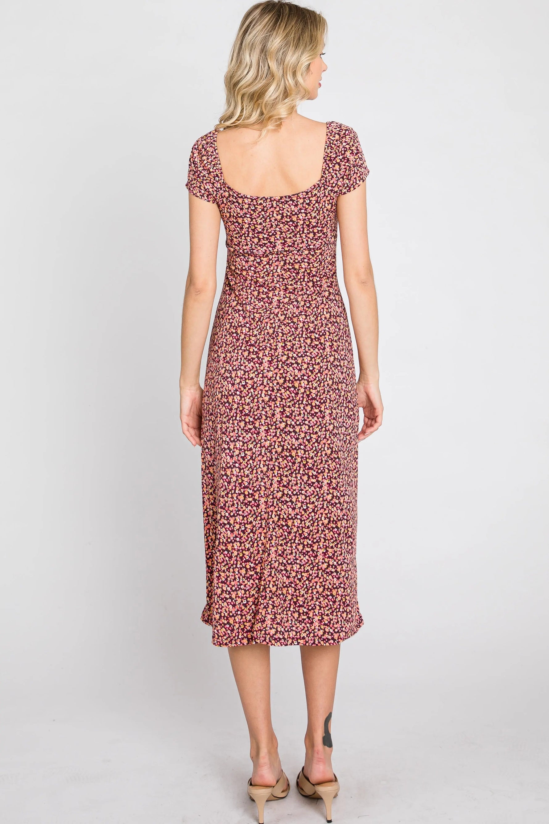 PinkBlush Mauve Floral Sweetheart Midi Dress - 