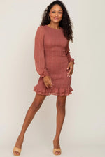 PinkBlush Mauve Metallic Shimmer Mini Dress with Sheer Sleeves for Special Occasions - 