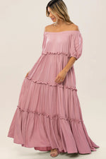 PinkBlush Mauve Off Shoulder Ruffle Tiered Maternity Maxi Dress - 