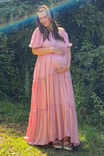 PinkBlush Mauve Off Shoulder Ruffle Tiered Maternity Maxi Dress - 