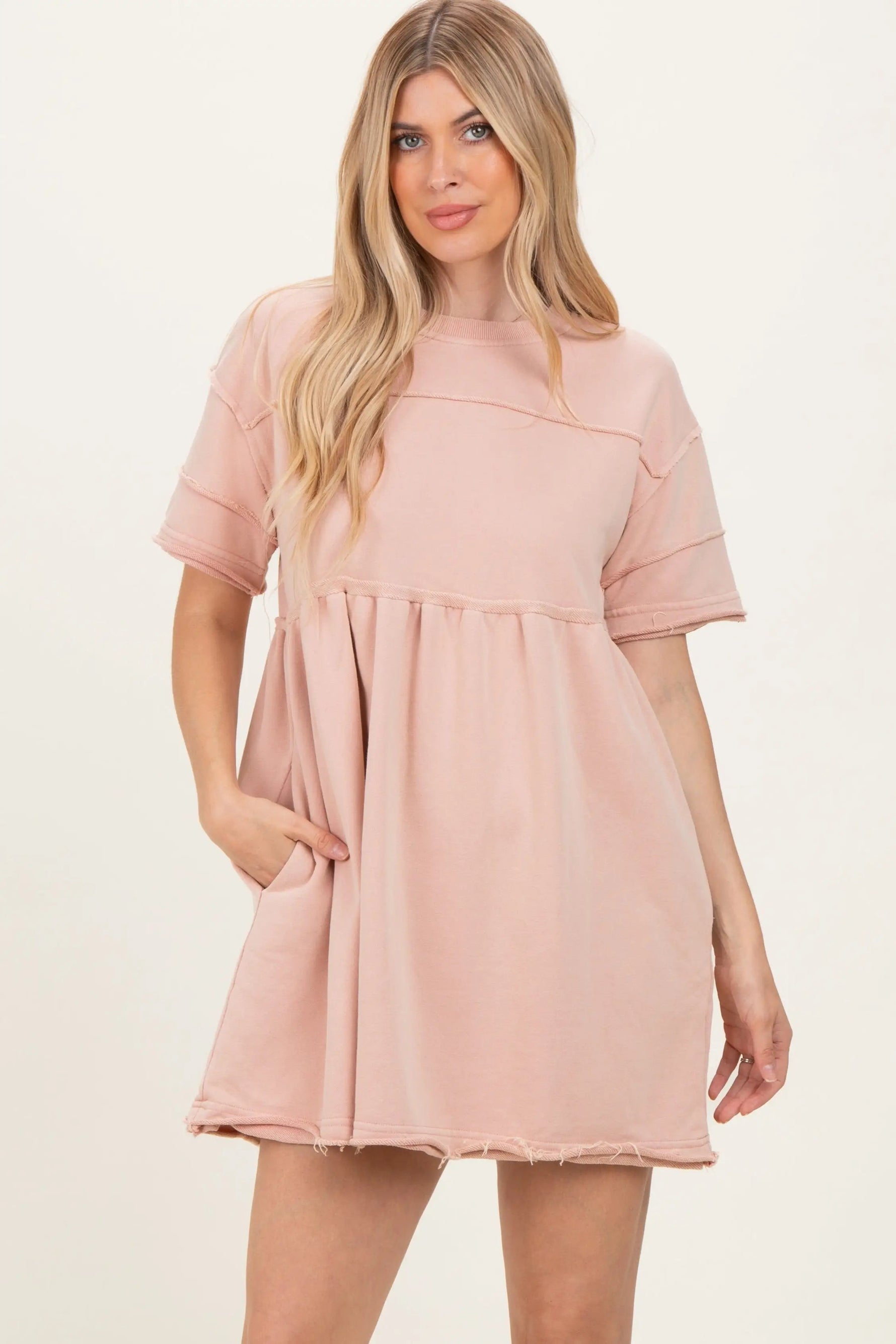 PinkBlush Mauve Raw Hem Maternity Short Sleeve Dress - 