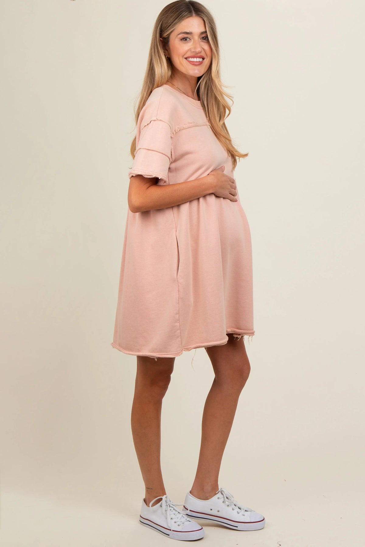 PinkBlush Mauve Raw Hem Maternity Short Sleeve Dress - 