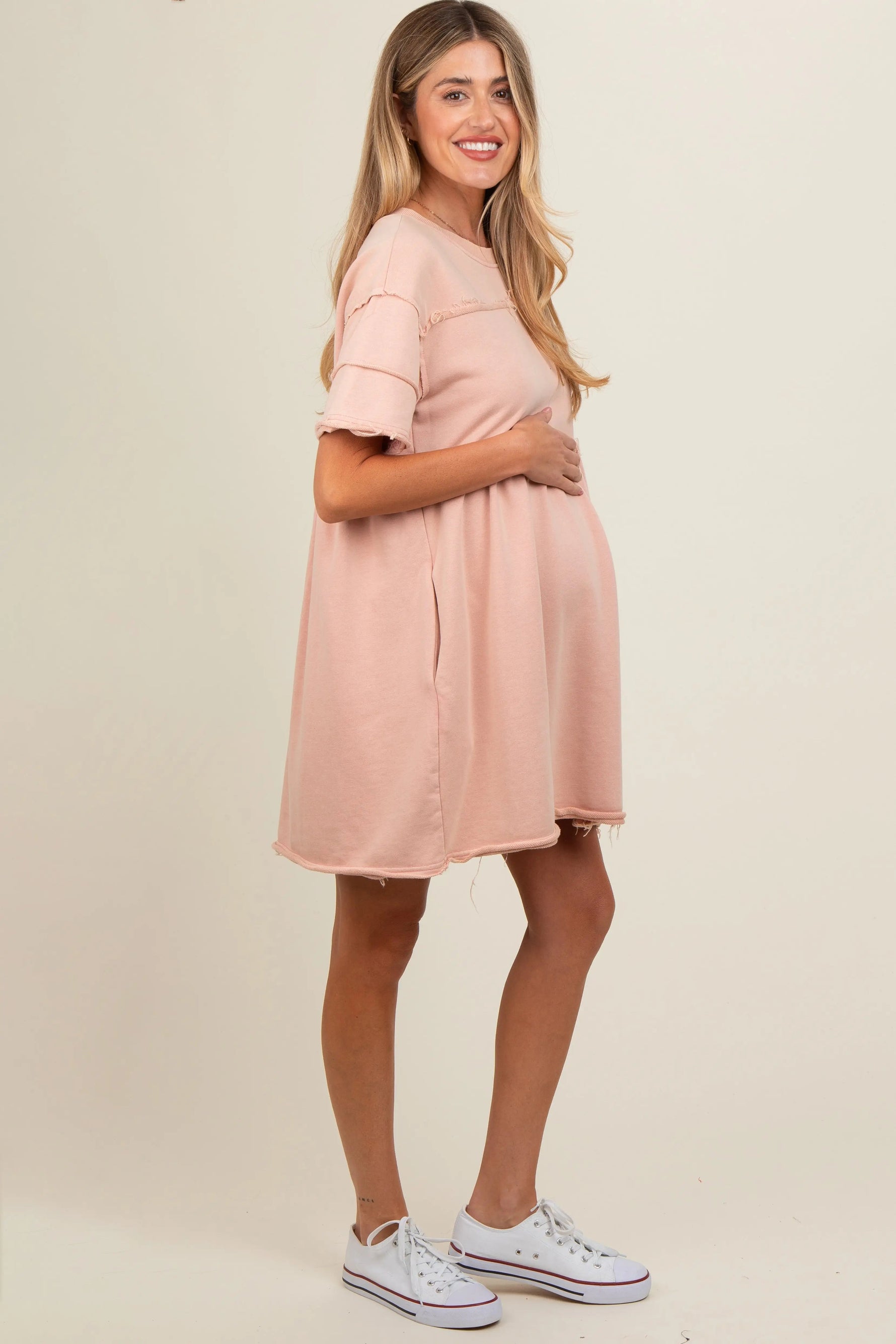 PinkBlush Mauve Raw Hem Maternity Short Sleeve Dress - 